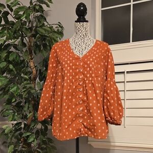 J. Jill 2X Terracotta Polka Dot Blouse